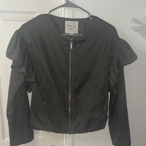 Habitual Black Bomber Jacket with Ruffle Sleeves